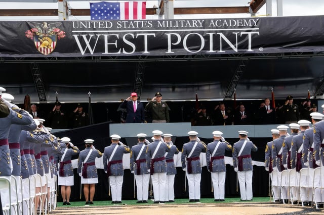 U.S. President Donald Trump attends the commencement ceremony at West Point Military Academy in West Point, New York, U.S., May 24, 2025. REUTERS/Eduardo Munoz