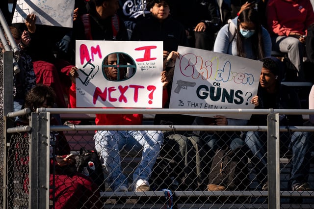 Students hold signs as they attend a student-led rally to honor Josselin Corea Escalante at Antioch High School in Antioch, Tenn., Tuesday, Jan. 28, 2025.