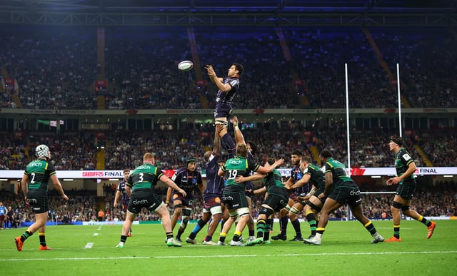 Rugby Union - European Challenge Cup Final - Northampton Saints v Bordeaux Begles - Principality Stadium, Cardiff, Wales, Britain - May 24, 2025 Bordeaux Begles' Guido Petti in action during a line out Action Images via Reuters/Andrew Boyers