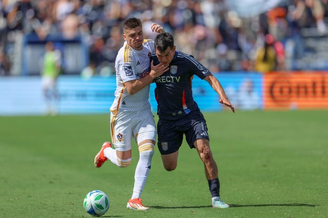 San Diego FC forward Chucky Lozano (11) challenges LA Galaxy forward Gabriel Pec (11) during the second half at Snapdragon Stadium in San Diego, California on May 24, 2025.