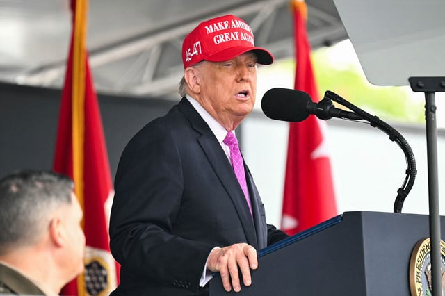US President Donald Trump delivers the commencement address at the 2025 US Military Academy Graduation Ceremony at West Point, New York, on May 24, 2025. (Photo by SAUL LOEB / AFP) (Photo by SAUL LOEB/AFP via Getty Images)          
