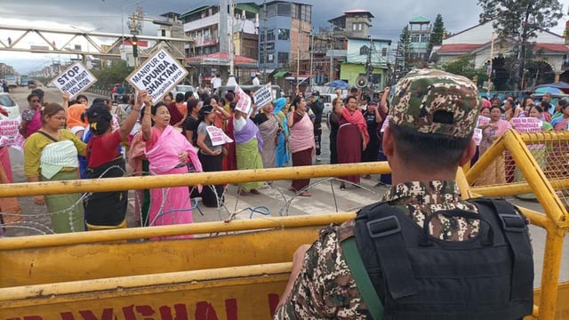 Security personnel fired rounds of smoke bombs to disperse the protesters near Kangla Western Gate, injuring more than eight people. (Sourced)