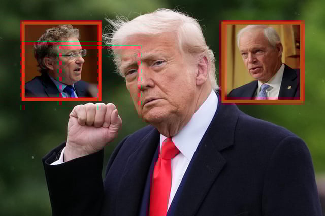 Main image: President Donald Trump departs the White House on May 22 in Washington, D.C. Left inset: Senator Rand Paul (R-Kentucky) on Capitol Hill on May 14 in Washington, D.C. Right inset: Senator Ron Johnson (R-Wisconsin) during a Senate Finance Committee hearing on March 14 in Washington, D.C.