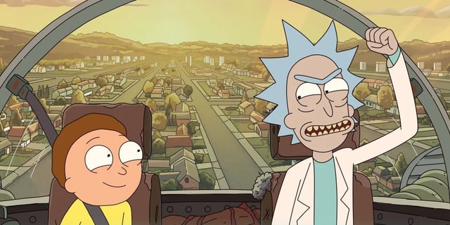Rick and Morty, departing in Rick's ship for an adventure together, in 'Rick and Morty'