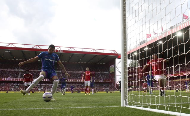 Soccer Football - Premier League - Nottingham Forest v Chelsea - The City Ground, Nottingham, Britain - May 25, 2025  Chelsea's Levi Colwill scores their first goal REUTERS/David Klein