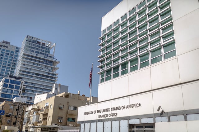 The Tel Aviv branch of the United States Embassay on April 5, 2024.