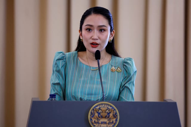 Thailand's Prime Minister Paetongtarn Shinawatra speaks during a press conference at the Government House, in Bangkok, Thailand, May 19, 2025. REUTERS/Athit Perawongmetha/File Photo