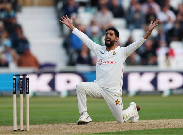 Cricket - International Test Match Series - England v Zimbabwe - Trent Bridge, Nottingham, Britain - May 22, 2025 Zimbabwe's Sikandar Raza successfully appeals for the wicket of England's Zak Crawley Action Images via Reuters/Paul Childs/File Photo