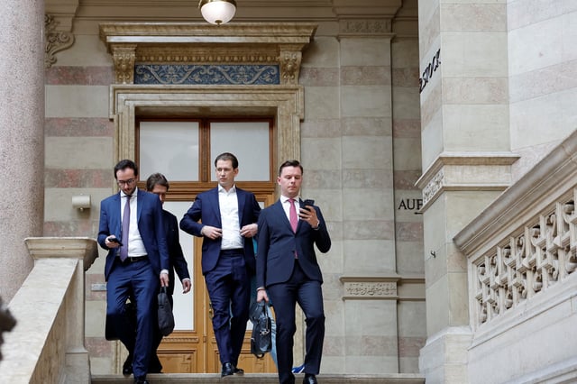 Former Austrian Chancellor Sebastian Kurz walks after the verdict where the court heard Kurz's appeal against perjury conviction in Vienna, Austria, May 26, 2025. REUTERS/Lisa Leutner