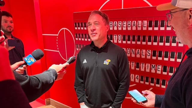 Kansas baseball coach Dan Fitzgerald met with reporters on Monday, May 26, 2025 after the Jayhawks were accorded a No. 2 seed in the NCAA regionals.