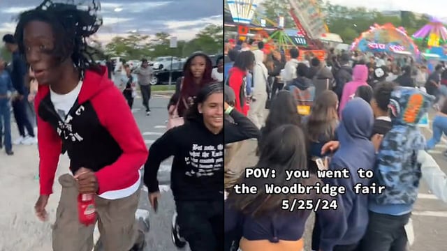 Screenshots from TikTok of a mob of teenagers taking over the Woodbridge Carnival.