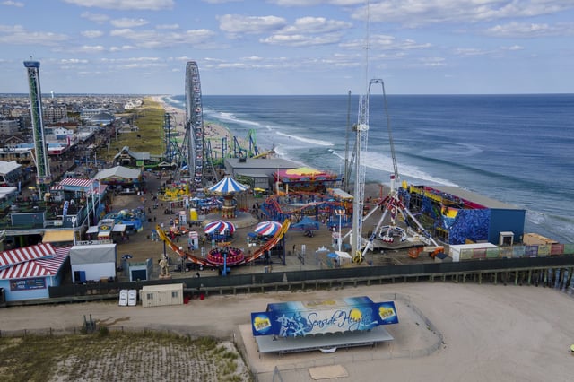 Amusement park rides are at Casino Pier in Seaside Heights, New Jersey, on Tuesday, August 20, 2024.