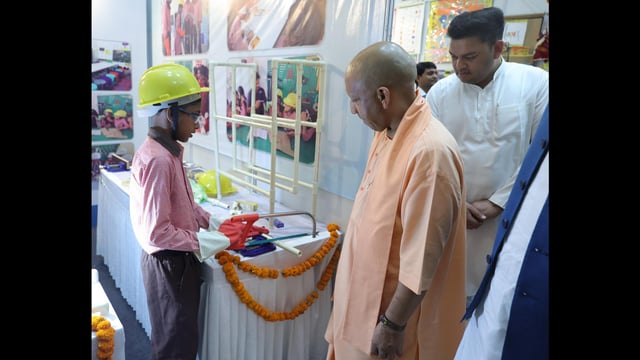 CM Yogi Adityanath during an event where he launched ₹3300- crore education-related projects, in Lucknow on Monday. (HT Photo)