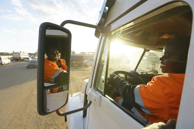 FILE - Molly Manatse a female truck driver is seen on the road in Harare, in this Saturday, March 6, 2021 photo. (AP Photo/Tsvangirayi Mukwazhi, File)