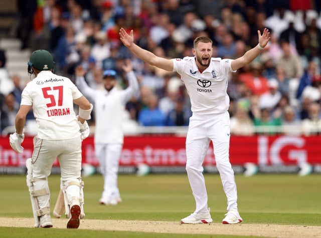 Cricket - International Test Match Series - England v Zimbabwe - Trent Bridge, Nottingham, Britain - May 24, 2025 England's Gus Atkinson reacts Action Images via Reuters/Peter Cziborra/File Photo