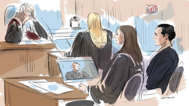 The defence team for Dillon Dubé, one of the accused men, questions a witness as Justice Maria Carroccia listens on.