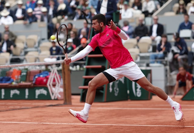 Tennis - French Open - Roland Garros, Paris, France - May 27, 2025 Serbia's Novak Djokovic during his first round match against Mackenzie McDonald of the U.S. REUTERS/Gonzalo Fuentes