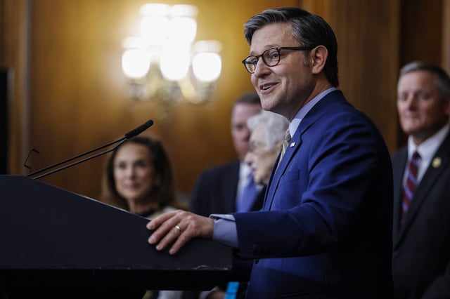 Speaker of the House Mike Johnson after the House narrowly passed a bill forwarding President Donald Trump's agenda at the U.S. Capitol on May 22, 2025.