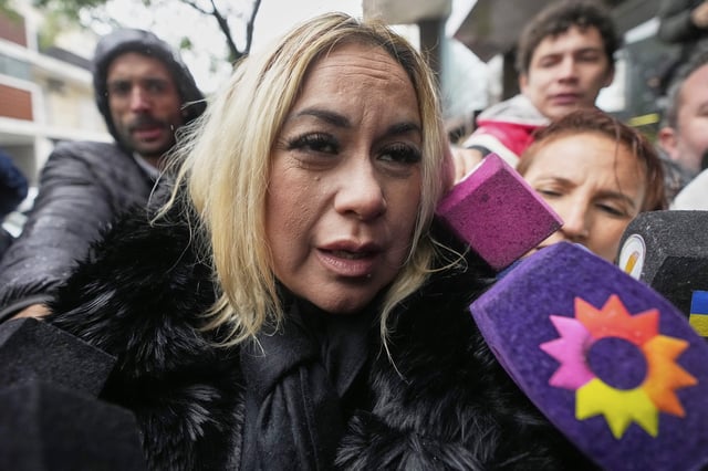 Veronica Ojeda, ex partner of the late soccer star Diego Maradona, arrives at court for a hearing in the trial of health professionals accused of negligence in his death, in San Isidro on the outskirts of Buenos Aires, Argentina, Tuesday, May 27, 2025. (AP Photo/Gustavo Garello)