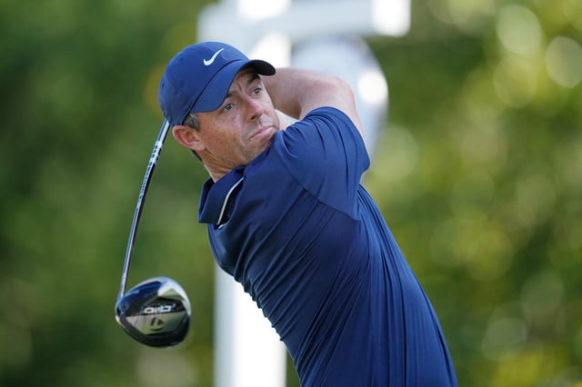 May 17, 2025; Charlotte, North Carolina, USA; Rory McIlroy tees off on the third hole during the third round of the PGA Championship golf tournament at Quail Hollow. Mandatory Credit: Aaron Doster-Imagn Images