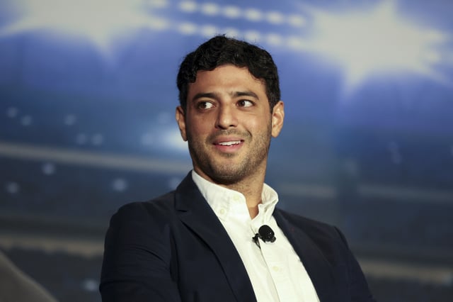 Mar 20, 2025; Marina Del Rey, California, USA; Carlos Vela during the Charting the Future of the Professional Game in North America panel  at Marina Del Rey Marriott. Mandatory Credit: Bailey Holiver-Imagn Images