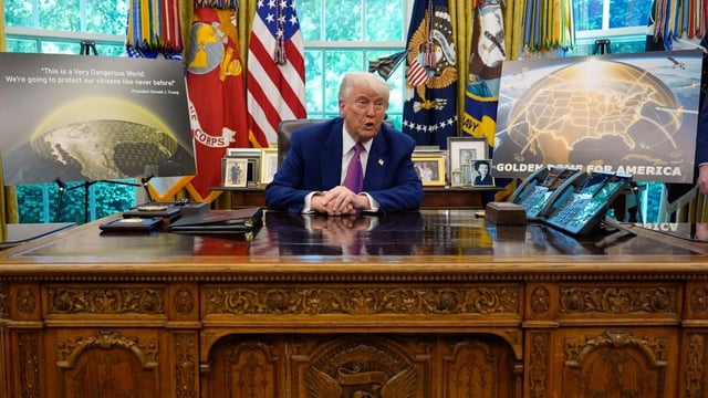 U.S. President Donald Trump, shown on May 20, says it will cost Canada $61 billion US to join his proposed Golden Dome missile defence system, unless it becomes a 51st state.