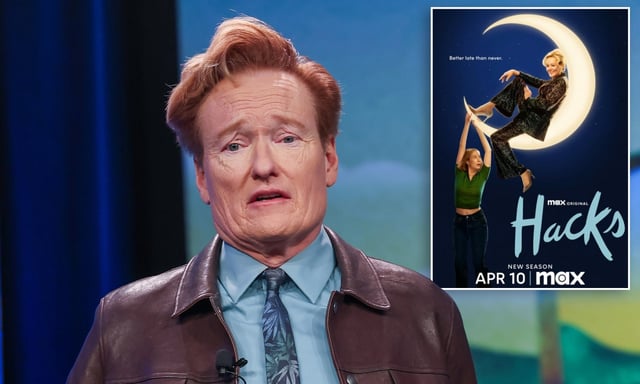 Conan O&#39;Brien said the latest season of hit HBO comedy &#39;Hacks&#39; (inset) gave him PTSD. (Getty; HBO)