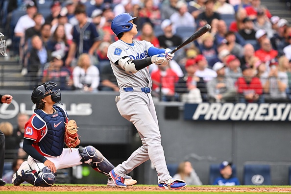 CLEVELAND, OHIO – MAY 27: Shohei Ohtani #17 of the Los Angeles Dodgers watches his hit go for a two-run home run during the fourth inning against the Cleveland Guardians at Progressive Field on May 27, 2025 in Cleveland, Ohio. (Photo by Jason Miller/Getty Images)