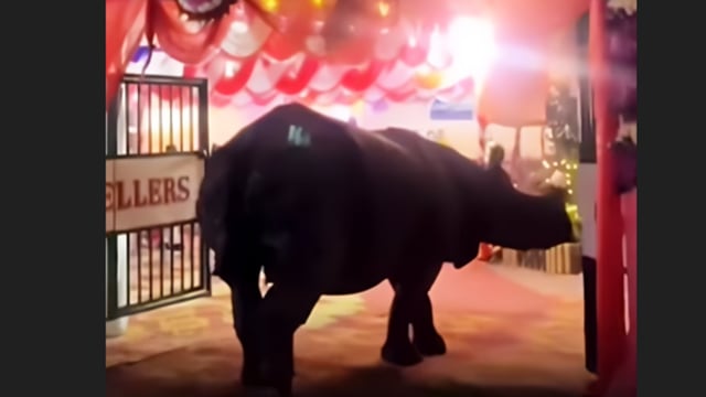 A wedding took an unexpected turn when a massive rhino wandered in.