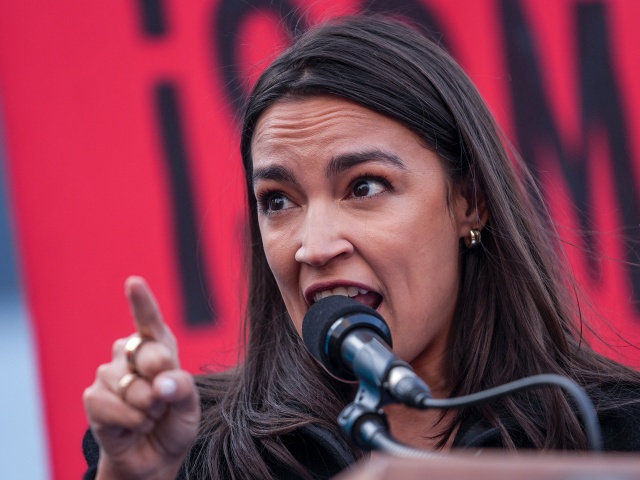 NEW YORK, UNITED STATES - MAY 1: U.S. Representative Alexandria Ocasio-Cortez speaks during a May Day rally at Foley Square as people gather and march in protest of the Trump administration in New York City, United States on May 1, 2025. (Photo by Selcuk Acar/Anadolu via Getty Images)