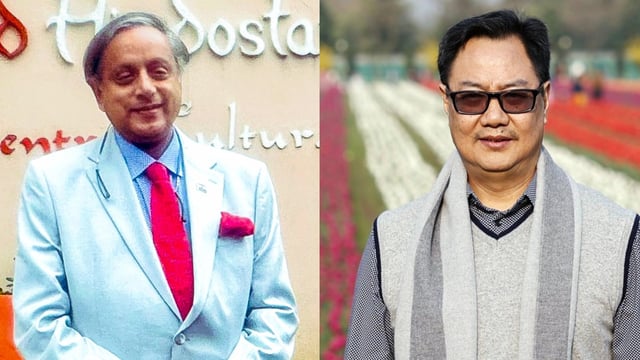 Congress Lok Sabha MP Shashi Tharoor (left) and Union Minister Kiren Rijiju (right).
