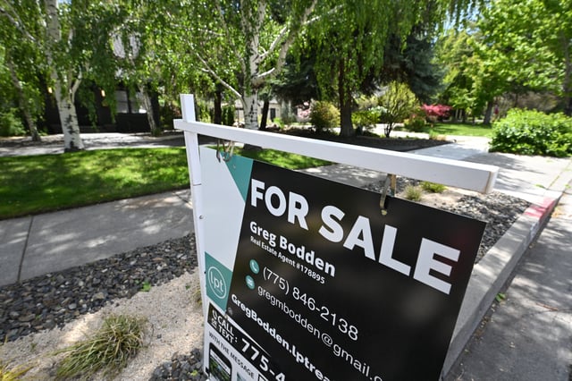 A For Sale sign for a multi-million dollar residential home in Reno, Nevada on May 6, 2024.