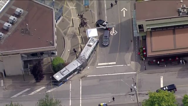 The secene of a serious incident involving a TransLink bus at Horseshoe Bay on Wednesday, May 28, 2025.