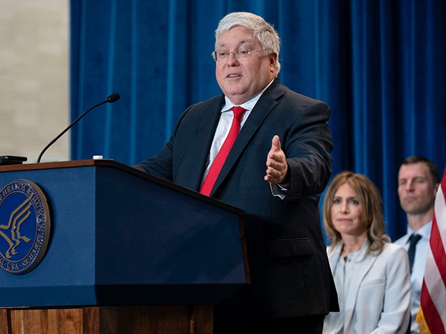 West Virginia Gov. Patrick Morrisey speaks during a news conference on the FDA's intent to phase out the use of petroleum-based synthetic dyes in the nation's food supply at the Hubert Humphrey Building Auditorium in Washington, Tuesday, April 22, 2025. (AP Photo/Jose Luis Magana)