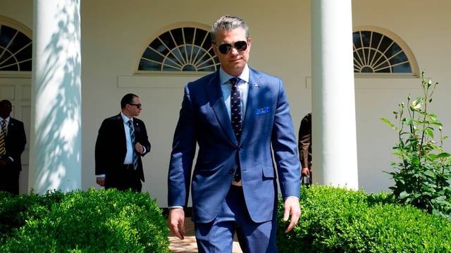 Defense Secretary Pete Hegseth attends a National Day of Prayer event with President Donald Trump in the Rose Garden at the White House in Washington, D.C., on Thursday, May 1, 2025. (Yuri Gripas/Abaca Press/TNS)