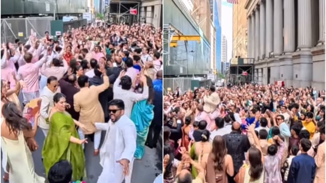 New York Goes More Desi: 400 Person Indian Baraat Shuts Down Wall Street in Viral Video | Image: Instagram 