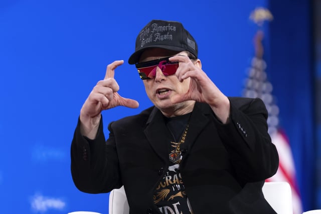 Elon Musk at the Conservative Political Action Conference, CPAC, at the Gaylord National Resort &amp; Convention Center, February 20, 2025, in Oxon Hill, Maryland.