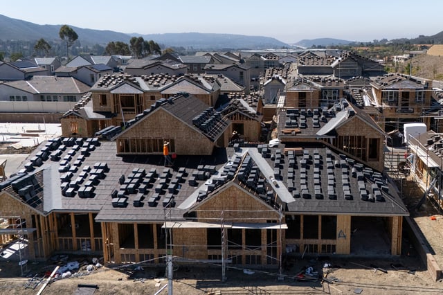 A drone shows a view of new single family home construction in San Diego, California, U.S., March 25, 2025.  REUTERS/Mike Blake/File Photo