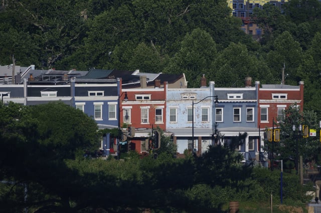 Row houses are seen in the afternoon on a spring day on May 23, 2025, in Washington, DC.