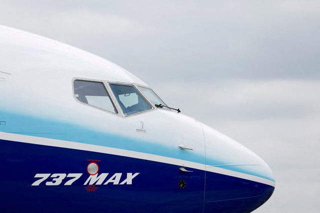 The Boeing 737 MAX aircraft is displayed at the Farnborough International Airshow, in Farnborough, Britain, July 20, 2022.  REUTERS/Peter Cziborra/File Photo