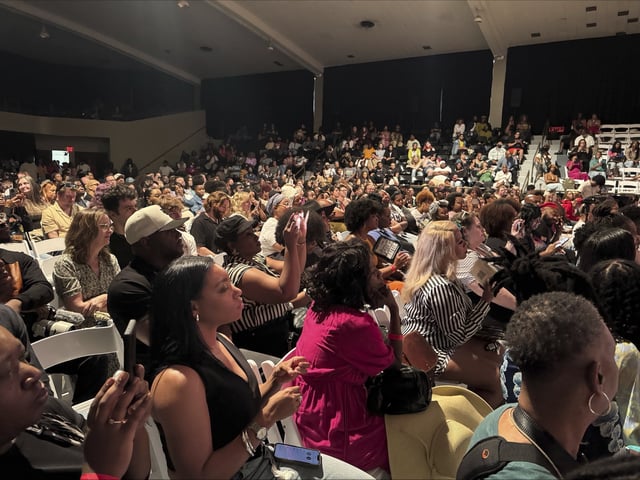 The Clarksdale Civic Auditorium was packed full of people for a special screening of Sinners in Clarksdale, Mississippi on Thursday, May 29, 2025. (AP Photo/Sophie Bates)