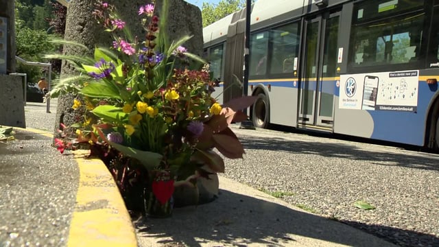 A makeshift memorial at the site of a bus crash that killed a child and critically injured his mother in Horseshoe Bay on Wednesday, May 28. 