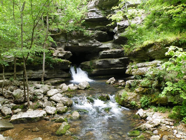 Water from Blanchard springs exiting the caverns