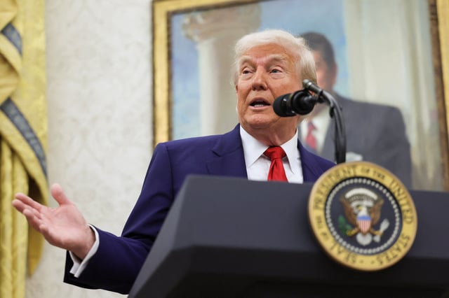 U.S. President Donald Trump speaks during a swearing-in ceremony for the interim U.S. Attorney for the District of Columbia, Jeanine Pirro, at the White House in Washington, D.C., U.S., May 28, 2025. REUTERS/Leah Millis/ File Photo
