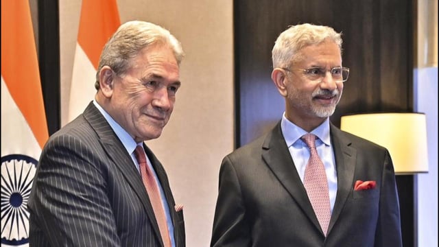 External affairs minister S Jaishankar and New Zealand’s deputy prime minister Winston Peters (@DrSJaishankar)