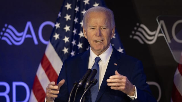Former president Biden speaks at a conference hosted by the Advocates, Counselors, and Representatives for the Disabled on April 15, 2025 in Chicago. Photo: Scott Olson/ Getty Images