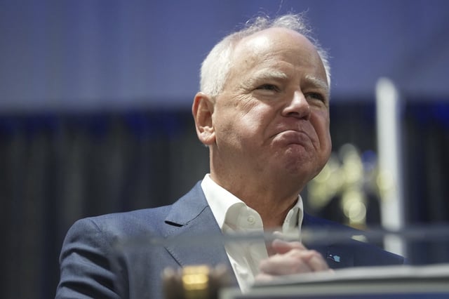 Minnesota Gov. Tim Walz speaks to delegates at the South Carolina Democratic Party Convention, Saturday, May 31, 2025, in Columbia, S.C. (AP Photo/Meg Kinnard)