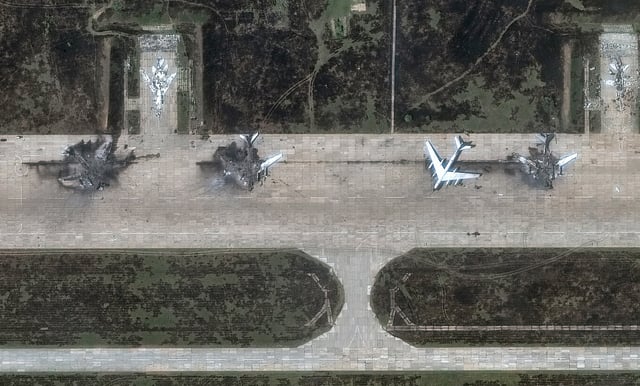Tu-95 aircraft at Russia's Belaya airbase on Wednesday, June 4, 2025, days after Ukrainian drone strikes.
