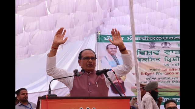 Union minister Shivraj Singh Chouhan at the PAU on Thursday. (HT Photo)