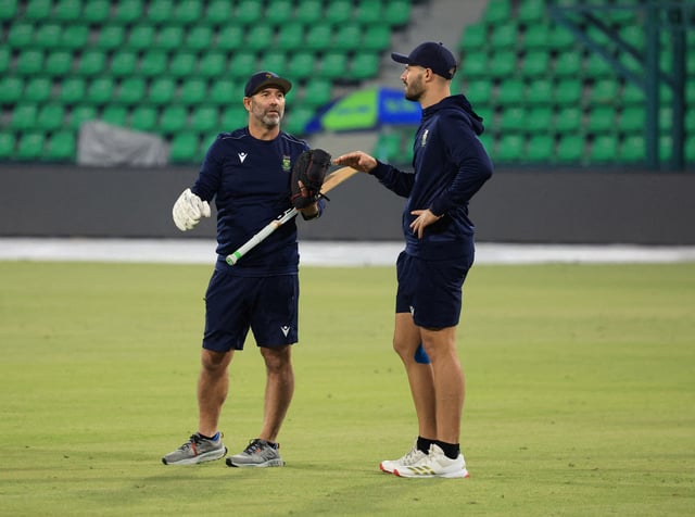 Cricket - ICC Men's Champions Trophy - Semi Final - South Africa Practice - Gaddafi Stadium, Lahore, Pakistan - March 4, 2025 South Africa's Aiden Markram with coach Rob Walter during practice REUTERS/Akhtar Soomro/File Photo